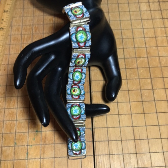 ANTIQUE MICRO MOSAIC 7.25”L Bracelet 5/8”W Blue White Red Green Italy - Picture 3 of 9
